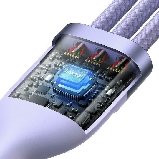 Baseus Flash Series II Braided USB to Lightning / Type-C / micro USB 1.2m Cable Purple (CASS030105)
