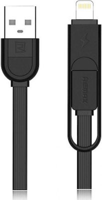 Remax Elegant RC-033t Flat USB to micro USB / Lightning Cable Μαύρο 1m