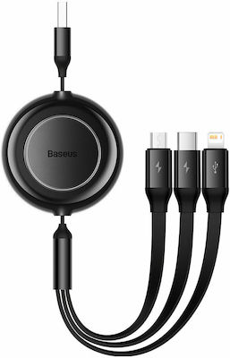 Baseus Bright Mirror 2 Flach / Ausziehbar USB zu Blitzschlag / Typ-C / Micro-USB Kabel 3.5A Schwarz 1.1m (CAMJ010001)