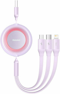 Baseus Bright Mirror 2 Flat / Retractable USB to Lightning / Type-C / micro USB 1.1m 3.5A Cable Purple (CAMJ010005)