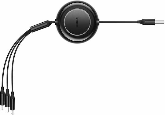 Baseus Bright Mirror 2 Flat / Retractable USB to Type-C / micro USB / Lightning Cable 3.5A Μαύρο 1.1m (CAMJ010001)