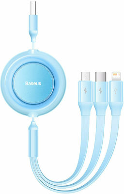 Baseus Bright Mirror 2 Flat / Retractable USB to Lightning / Type-C / micro USB 1.1m 3.5A Cable Blue (CAMJ010017)