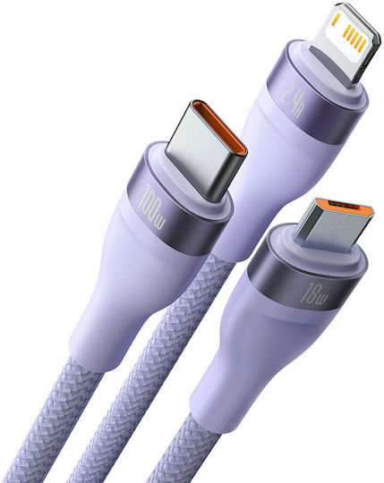 Baseus Flash Series Braided USB to Lightning / Type-C / micro USB 1.2m Cable Purple (CASS030005)