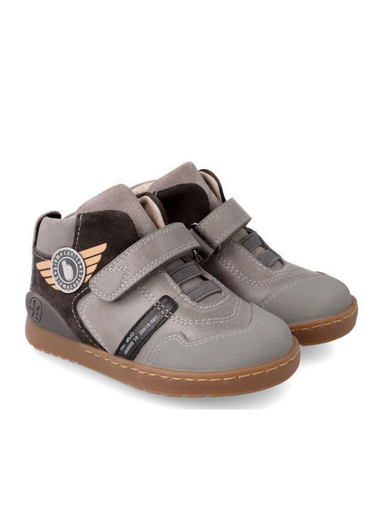 Anatomical Leather Kids Boots with Velcro Gray