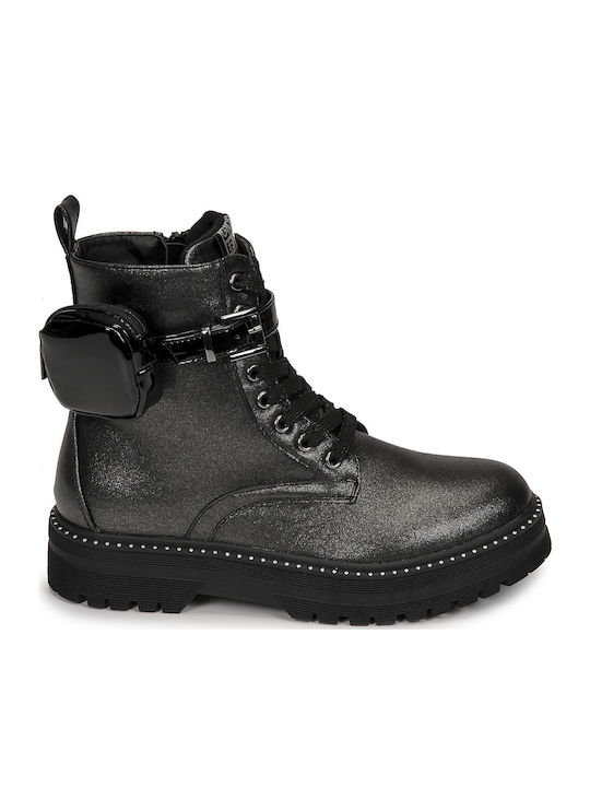Leaca Leather Kids Boots with Zipper Black