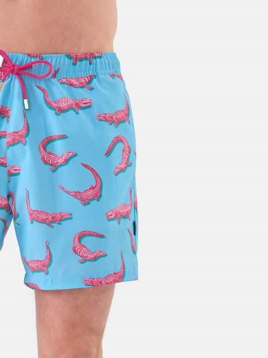 John Frank Herren Badebekleidung Shorts Blau mit Mustern