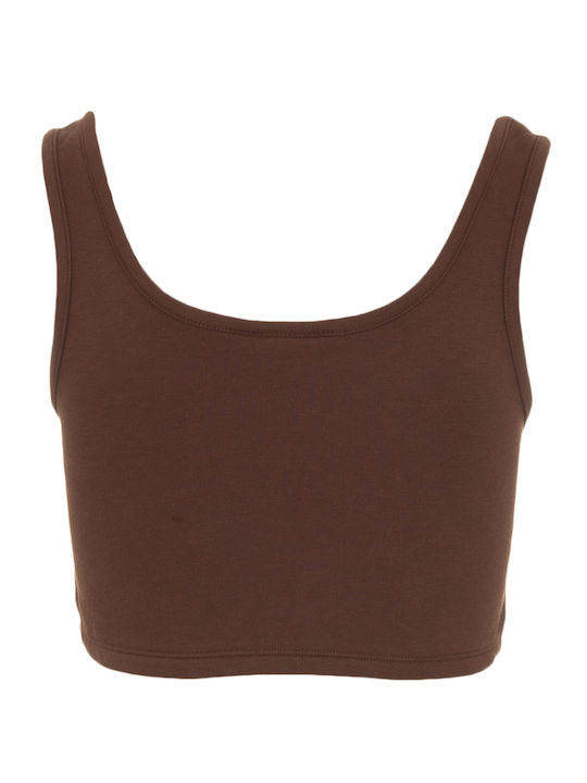 Women's Summer Crop Top Cotton Sleeveless Brown