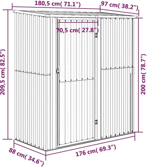 Metallic Garden Warehouse Galvanized Anthracite L1.805xW0.97xH2.095m