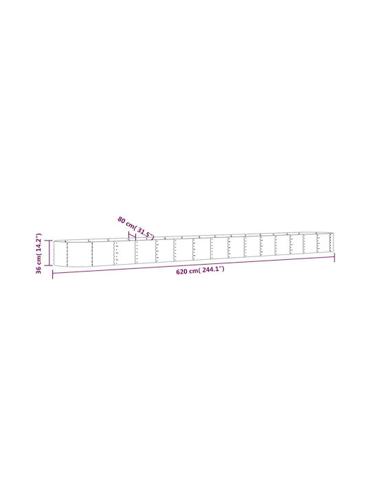 vidaXL Planter Box Metallic Gray 620x80x36cm.