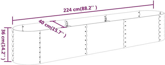 vidaXL Planter Box Metal Cărbune de lemn 224x40x36cm.