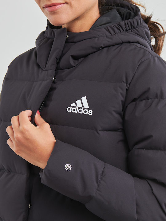 Helionic Women's for Hiking Short Puffer Jacket for Winter with Hood Black