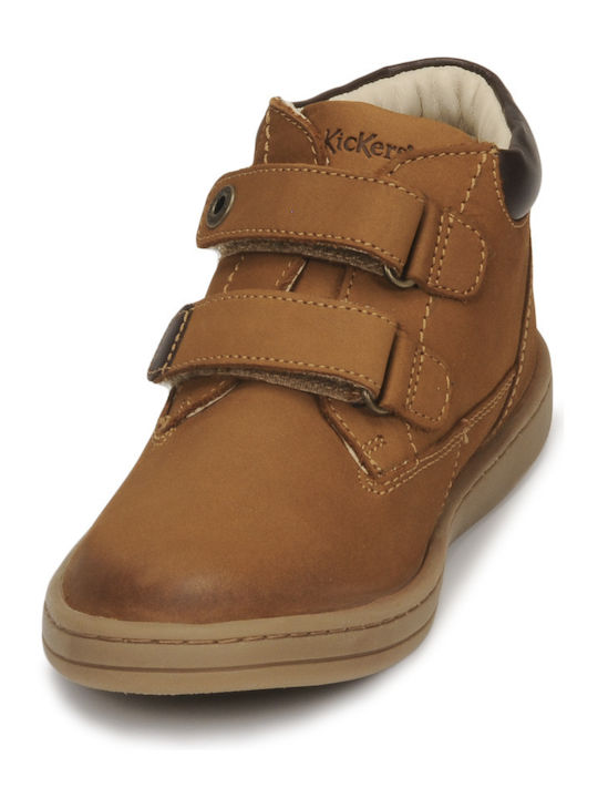 Tackeasy Anatomical Leather Kids Boots with Velcro Brown