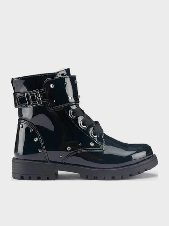 Biker Kinderstiefel aus Lackleder mit Reißverschluss Schwarz