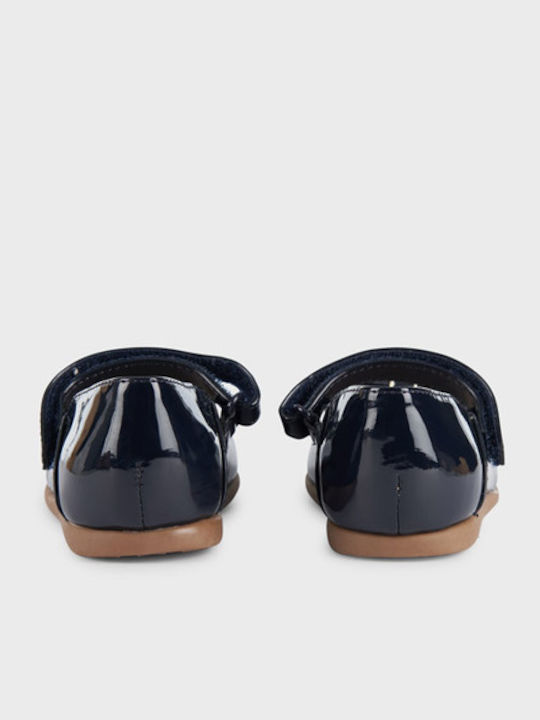 Kids Patent Leather Ballerinas with Hoop & Loop Closure Navy Blue