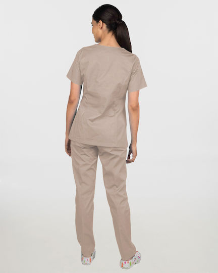 Ayo Nami Femei Set Pantaloni și Bluza Medicală Bej din Bumbac și Poliester