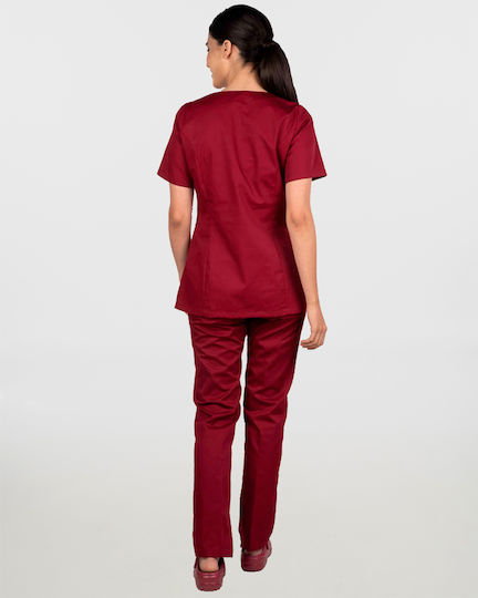 Ayo Nami Femei Set Pantaloni și Bluza Medicală Burgundy din Bumbac și Poliester