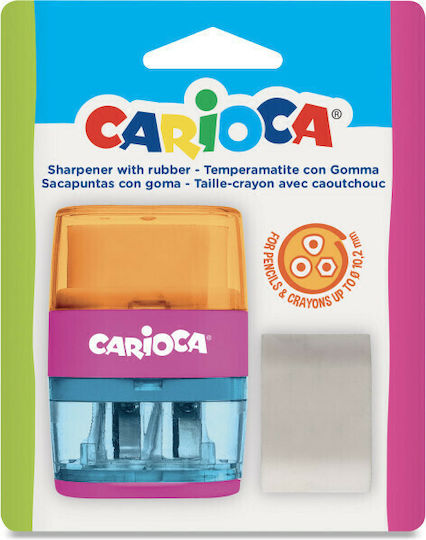 Carioca 43108 Kunststoff Doppelt Anspitzer Mehrfarbig mit Radiergummi 1Stück
