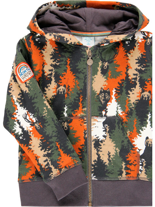Kinder-Sweatshirtjacke Fleece mit Kapuze Khaki