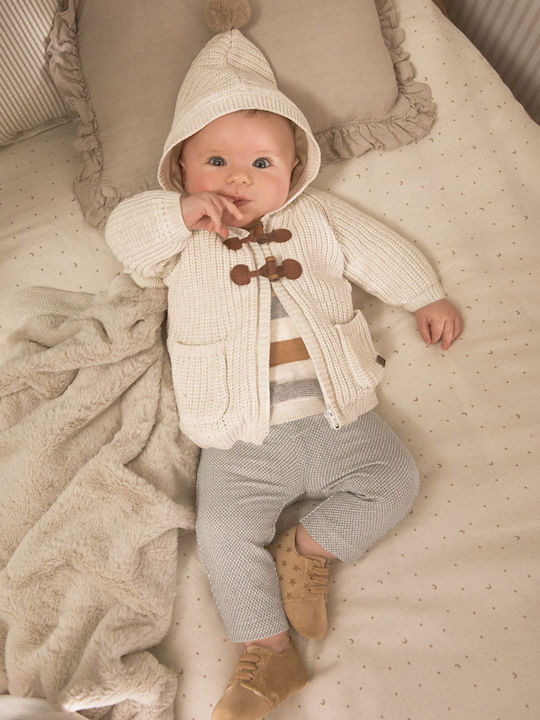 Kinderstrickjacke Baumwolle mit Kapuze Weiß