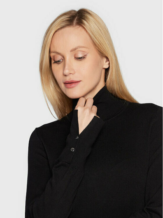 Damen Bluse Langärmelig Rollkragenpullover Schwarz