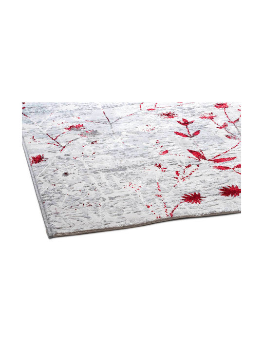 Klonaras 5641 Modern Velvet Bedroom Rugs Set Shiny Velvet Light Grey / Red 3pcs