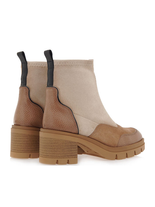 Suede Women's Chelsea Boots with Medium Heel Almond/Velour