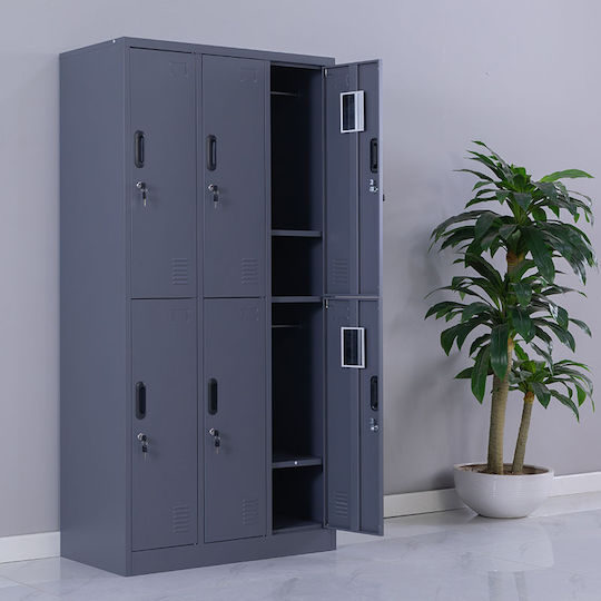 Steelen Metallic Locker with 6 Cabinets Anthracite Matte Without Legs 90x45x180cm