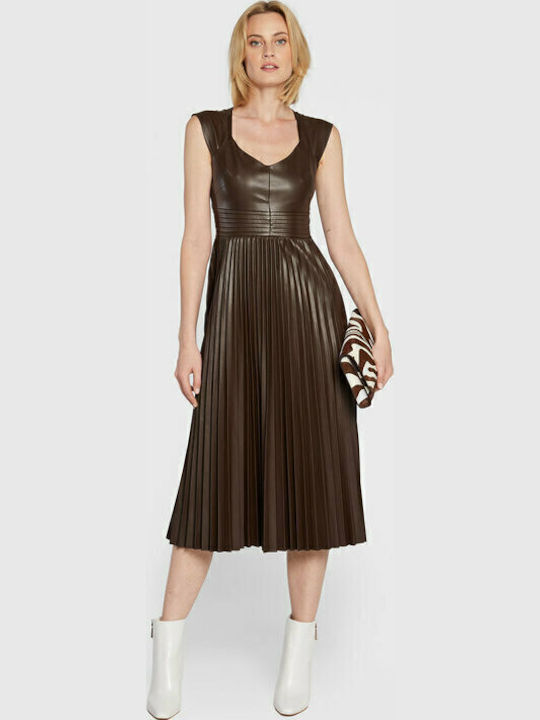 Midi Evening Leather Dress Brown W2BK66WEVE F9EB