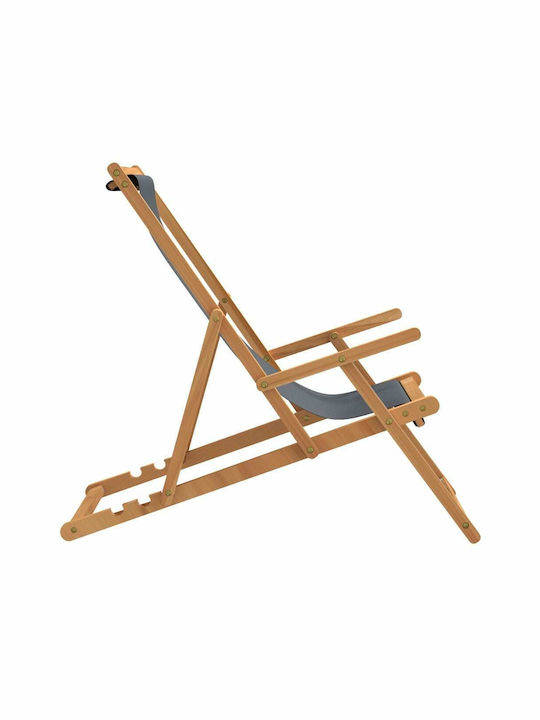 Deckchairs Wooden with Armrest & Gray Fabric 60x126x87.5cm
