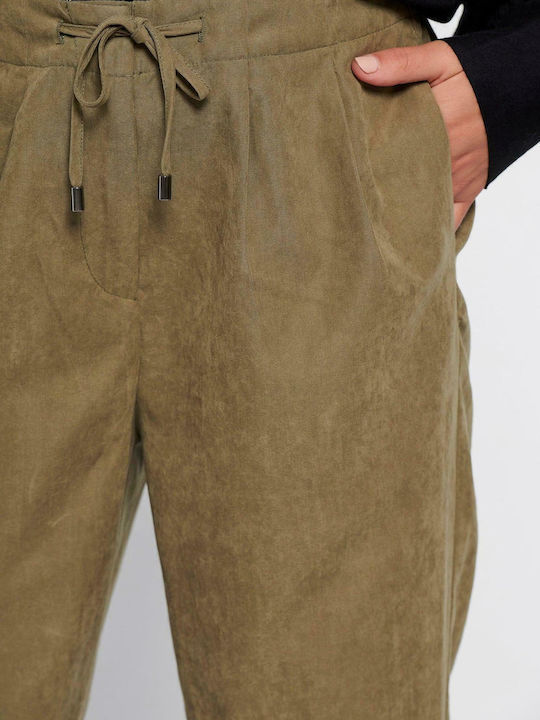 Women's Fabric Trousers with Elastic Regular Fit Deep Forest