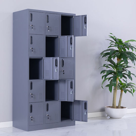 Dulap Metalic cu 15 Dulapuri Antracit Checkmate 90x45x180cm