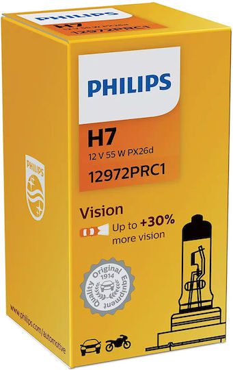 Philips Λάμπα Αυτοκινήτου & Μοτοσυκλέτας Vision H7 Αλογόνου 3200K Θερμό Λευκό 12V 55W