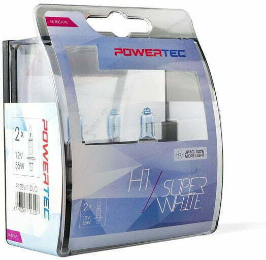 M-Tech Λάμπες Αυτοκινήτου & Μοτοσυκλέτας Powertec Superwhite H1 Αλογόνου 4000K Φυσικό Λευκό 12V 55W 2τμχ