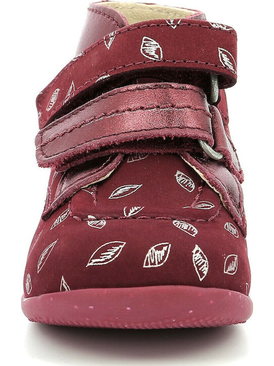 Bonkro 2 Ghete Copii din Piele cu Velcro Burgundy