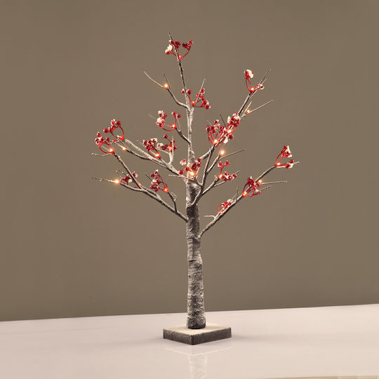 Illuminated Snowy Wooden Christmas Decorative Tree Mulberry Natural Appearance 60cm Outdoor Power Red Snow Red Berry Tree