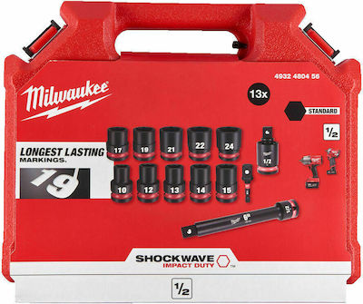 Milwaukee Nüsse Pneumatisch mit Vierkant-Antrieb 1/2" Set 13Stück