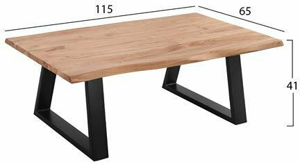 Rectangular Central Coffee Table Sofia Slim Made of Solid Wood Natural W115xD65xH41cm