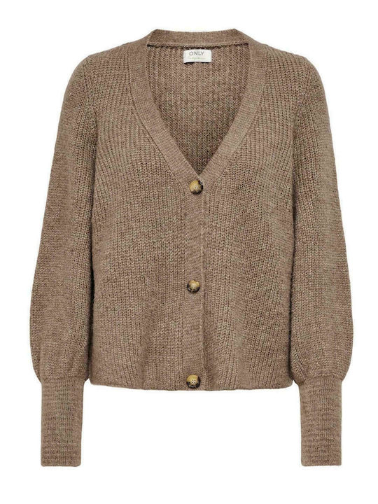 Only Short Women's Knitted Cardigan with Buttons Brown