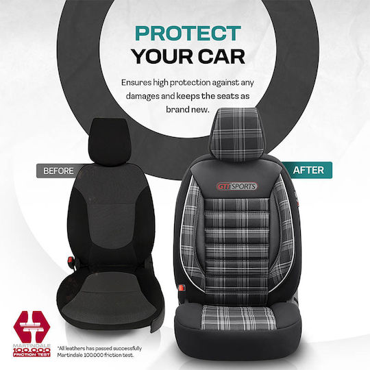 Otom Σετ Καλύμματα Αυτοκινήτου 11τμχ Δερματίνη GTI Sports Design Μαύρα/Γκρι
