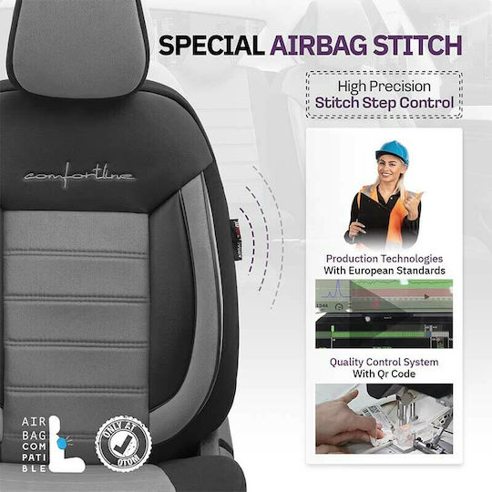 Otom Set Huse Auto 11buc Piele sintetica Comfortline Design Negru / Gri