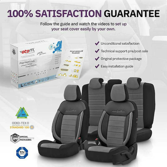 Otom Set Huse Auto 11buc Piele sintetica Comfortline Design Negru / Gri