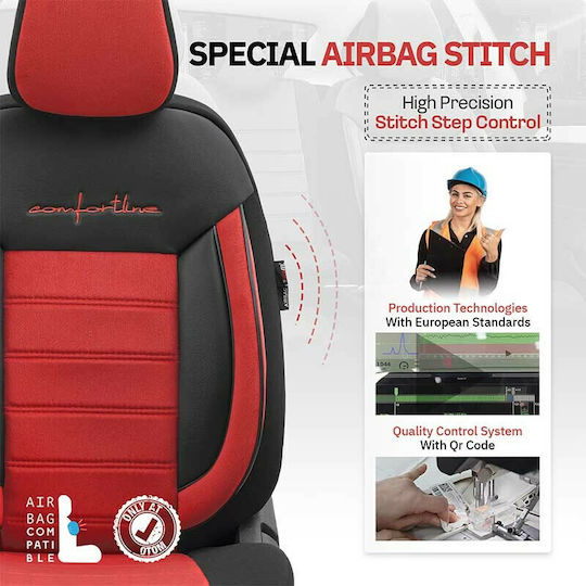 Otom Car Cover Set 11pcs Leatherette Comfortline Design Red / Black