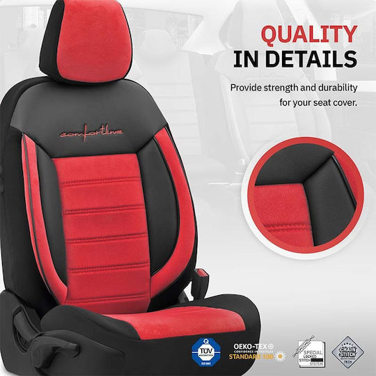 Otom Car Cover Set 11pcs Leatherette Comfortline Design Red / Black