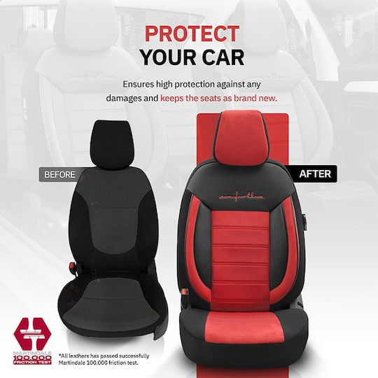 Otom Car Cover Set 11pcs Leatherette Comfortline Design Red / Black