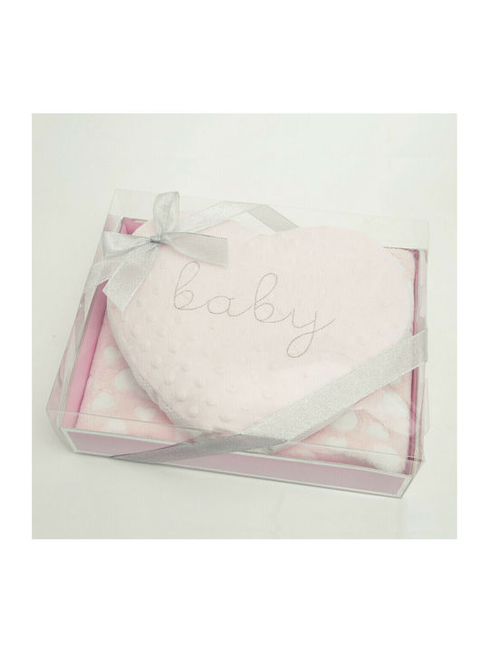 Borea Blanket Nursery Swaddling Blankets Heart Fleece Pink 75x100cm 2pcs