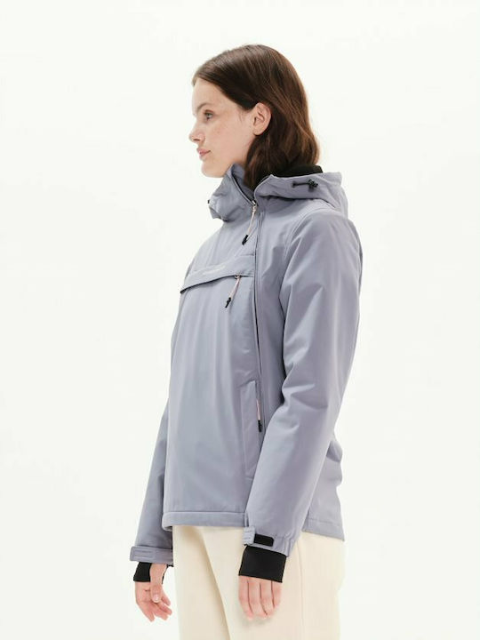 Women's Short Sports Jacket for Winter with Hood Violet