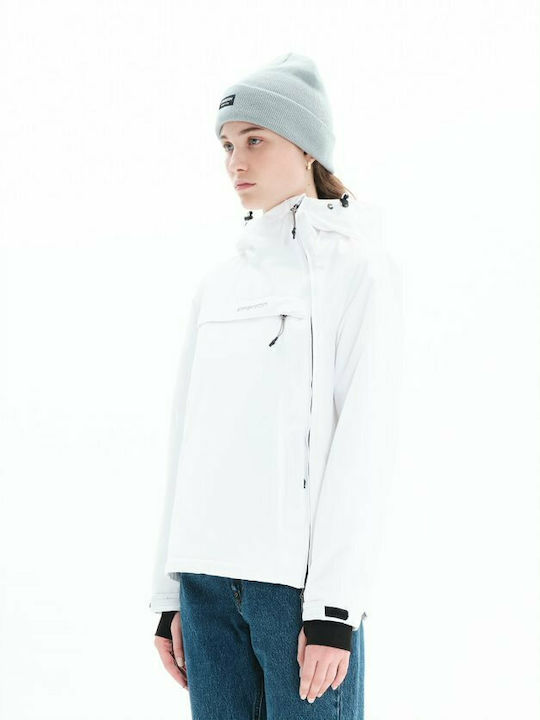 Women's Short Sports Jacket for Winter with Hood White