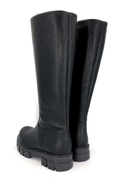 Synthetic Leather Women's Boots with Zipper Black