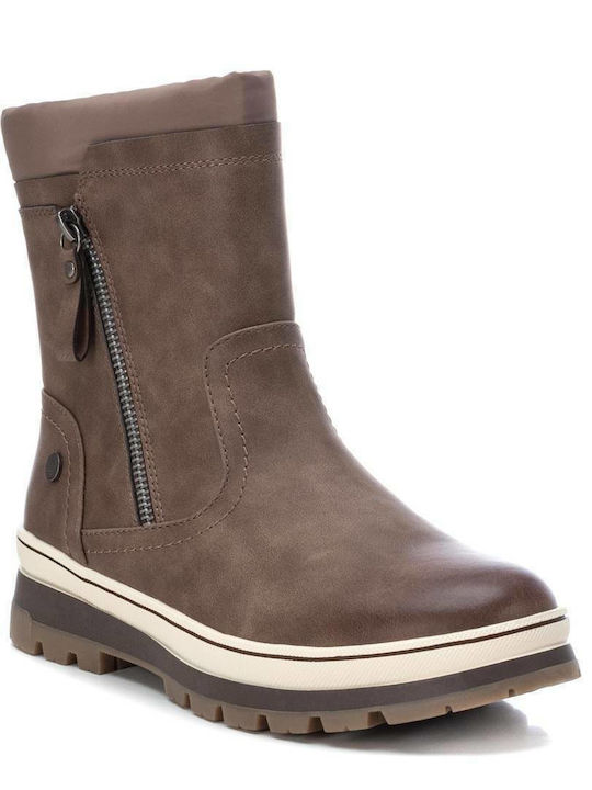 Refresh Leder Damen Knöchelstiefel Taupe