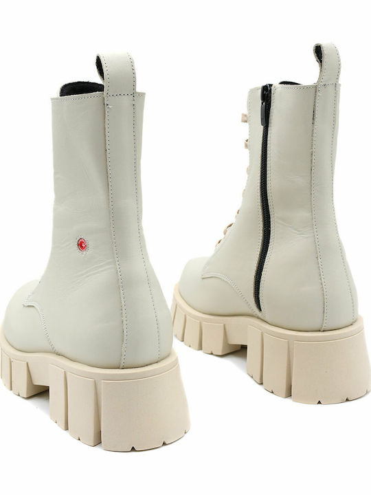 Leather Women's Ankle Boots with Medium Heel Ice